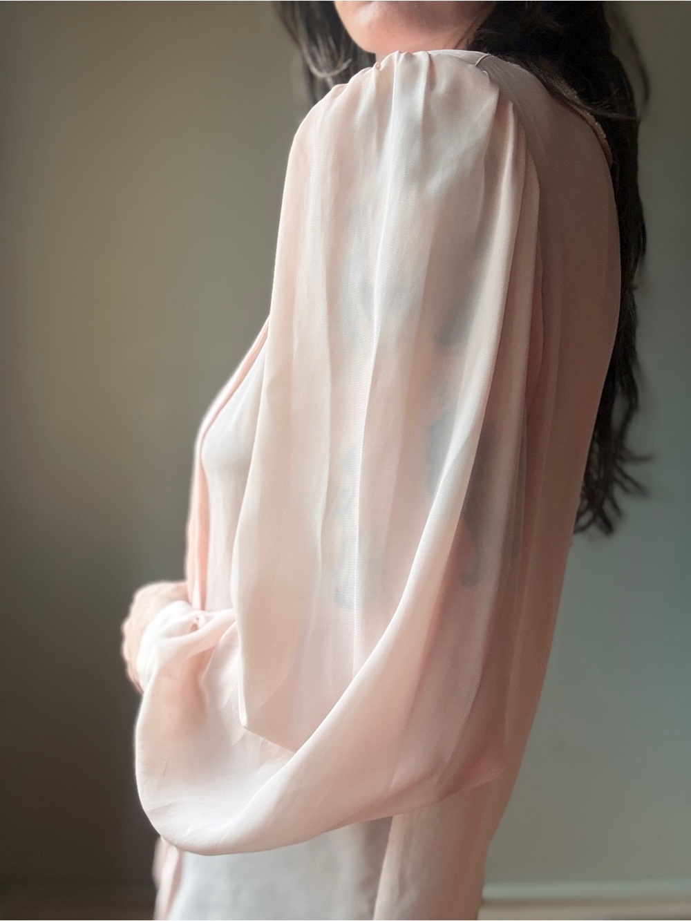 Vintage 80s Pink Pleated Secretary Blouse | Beaded Lace Collar Puff Sleeve | XL - Picture 5 of 10